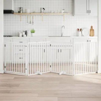 Poartă Câini Pliabilă Lemn Plop - Portabilă cu Ușă - 320 cm