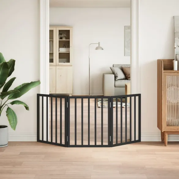 Poartă Pliabilă Câini - Lemn Plop Negru 150 cm | Gratis Livrare