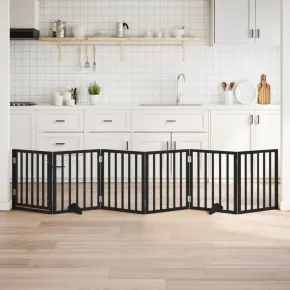 Poartă Câini Pliabilă Lemn Plop Negru 300 cm - Livrare Gratuită