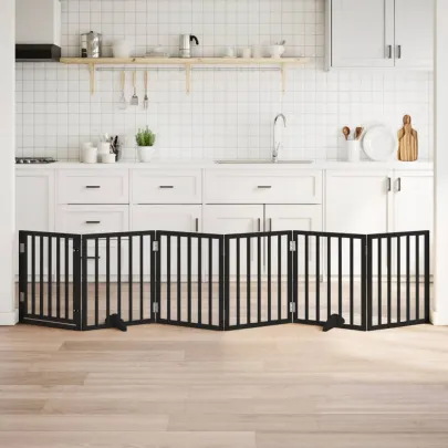 Poartă Câini Pliabilă Lemn Plop Negru 300 cm - Livrare Gratuită