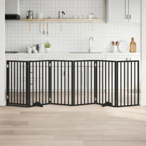 Poartă Câini Pliabilă Lemn Plop Negru - 300 cm