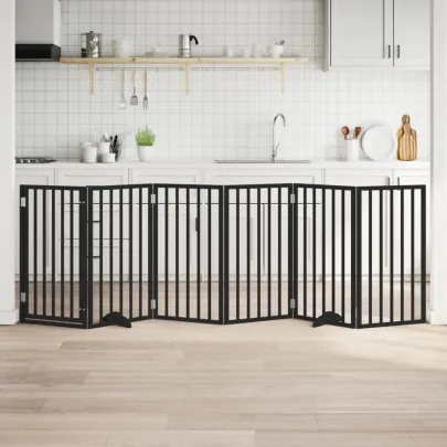 Poartă Câini Pliabilă Lemn Plop Negru - 300 cm
