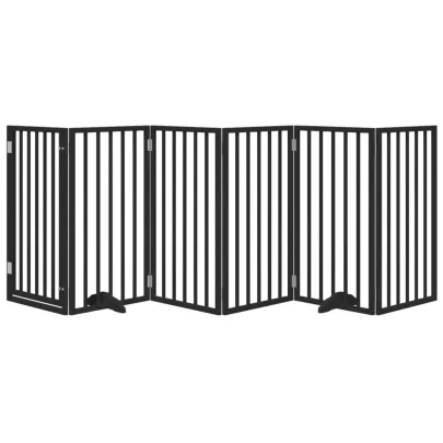 Poartă Câini Pliabilă Lemn Plop Negru - 300 cm