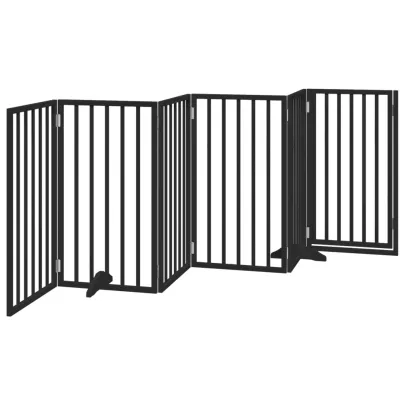 Poartă Câini Pliabilă Lemn Plop Negru - 300 cm