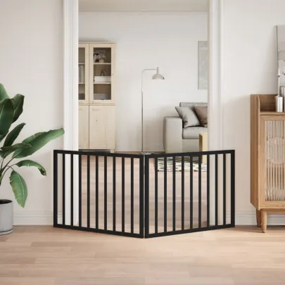 Poartă Pliabilă pentru Câini 160 cm, Lemn de Plop - Negru