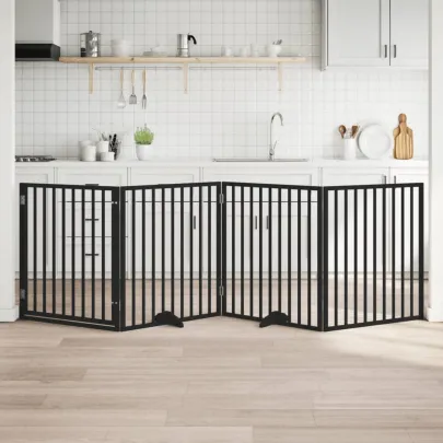 Poartă Câini Pliabilă Lemn Plop - Negru, 320 cm