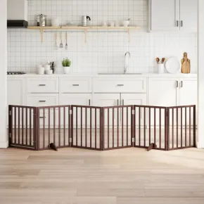 Poartă Câini Pliabilă cu Ușă 6 Panouri - 300 cm - Lemn Plop