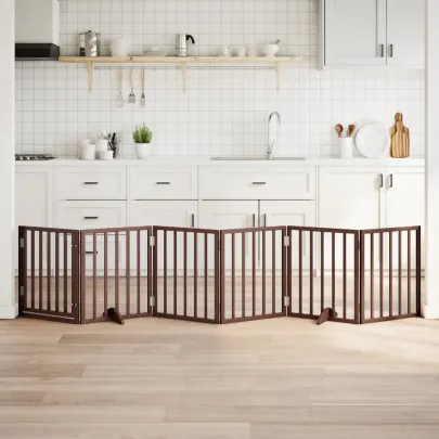 Poartă Câini Pliabilă cu Ușă 6 Panouri - 300 cm - Lemn Plop