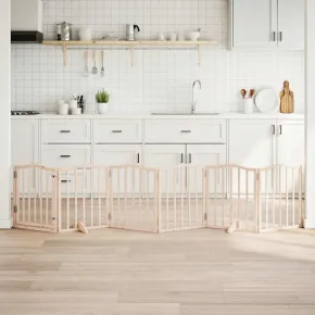 Poartă Pliabilă Câini - 6 Panouri Lemn Plop - 300 cm