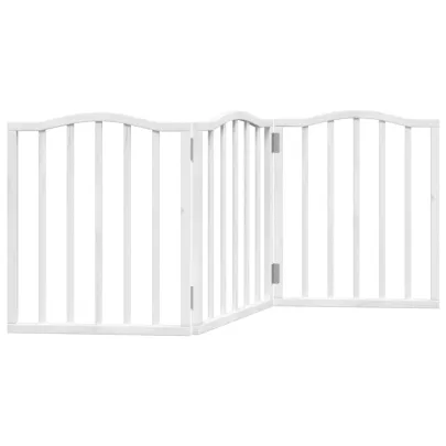 Poartă Pliabilă Câini - 3 Panouri Alb - 150 cm - Lemn Plop