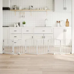 Poartă Câini Pliabilă Lemn Plop - 6 Panouri Alb - 300 cm