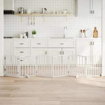 Poartă Câini Pliabilă Lemn Plop - 6 Panouri Alb - 300 cm