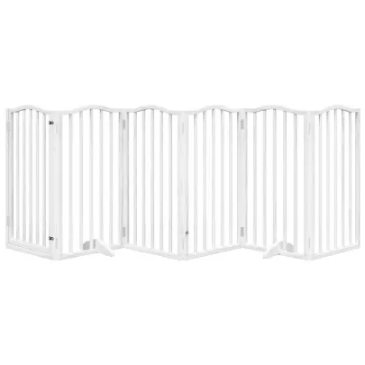 Poartă Câini Pliabilă cu Ușă - 6 Panouri Alb - 300 cm
