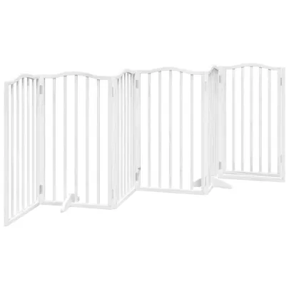 Poartă Câini Pliabilă cu Ușă - 6 Panouri Alb - 300 cm
