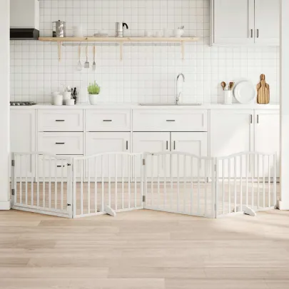 Poartă Câini Pliabilă Alb - Lemn Plop - 320 cm - Gratis