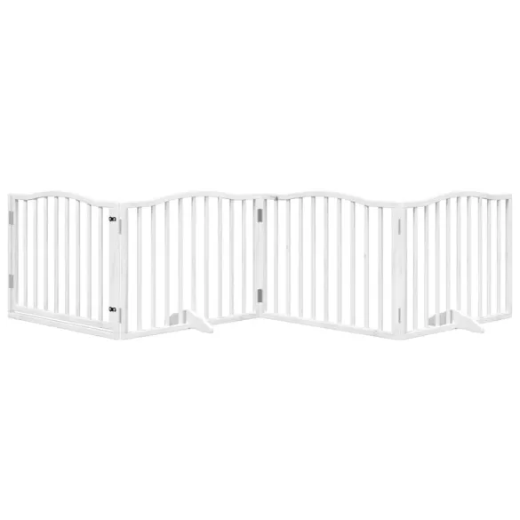 Poartă Câini Pliabilă Alb - Lemn Plop - 320 cm - Gratis