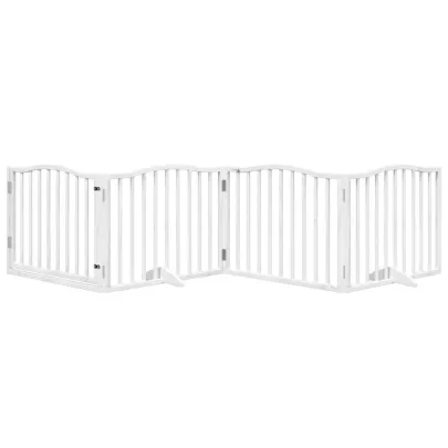 Poartă Câini Pliabilă Alb - Lemn Plop - 320 cm - Gratis