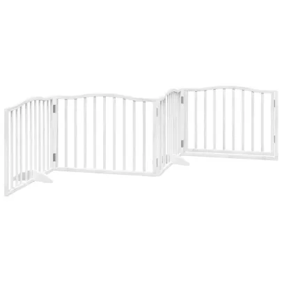 Poartă Câini Pliabilă Alb - Lemn Plop - 320 cm - Gratis