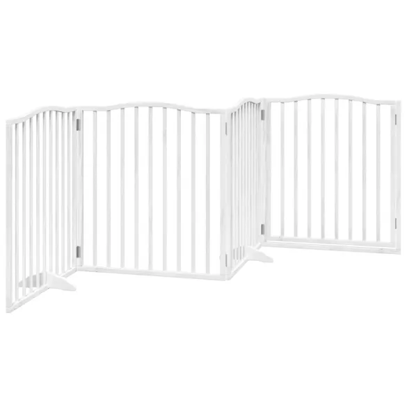 Poartă Câini Pliabilă cu Ușă - 4 Panouri - Alb - 320 cm
