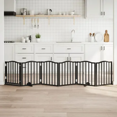 Poartă Câini Pliabilă 6 Panouri Negru 300 cm - Lemn Plop