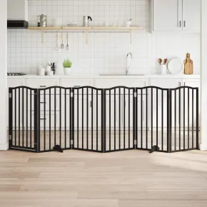 Poartă Câini Pliabilă 6 Panouri Negru 300 cm - Lemn de Plop