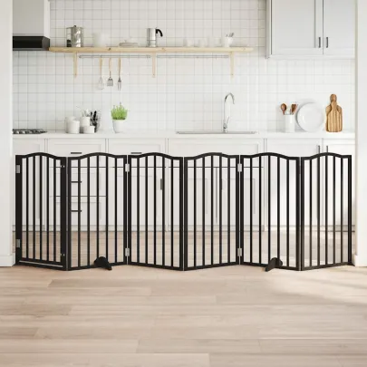 Poartă Câini Pliabilă 6 Panouri Negru 300 cm - Lemn de Plop