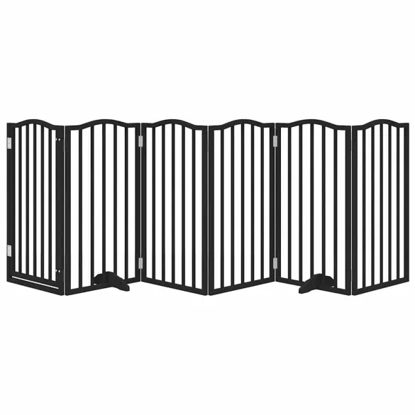 Poartă Câini Pliabilă 6 Panouri Negru 300 cm - Lemn de Plop