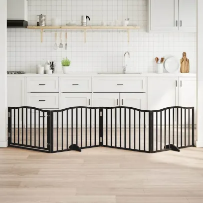 Poartă Câini Pliabilă 4 Panouri Negru 320 cm - Lemn Plop