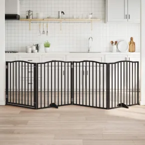 Poartă Câini Pliabilă Lemn Plop 320 cm Negru