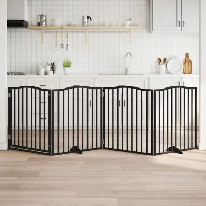 Poartă Câini Pliabilă Lemn Plop 320 cm Negru