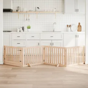 Poartă Pliabilă Câini cu Ușă - Lemn Plop - 320 cm