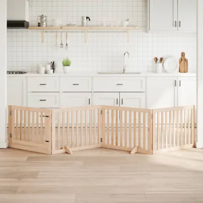 Poartă Pliabilă Câini cu Ușă - Lemn Plop - 320 cm