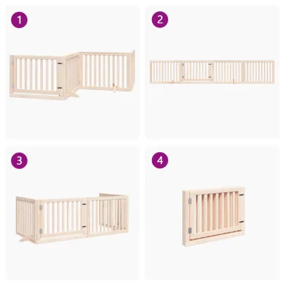 Poartă Pliabilă Câini cu Ușă - Lemn Plop - 320 cm