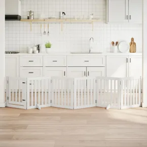 Poartă Câini Pliabilă din Lemn - Alb - 300 cm - Livrare Gratuită