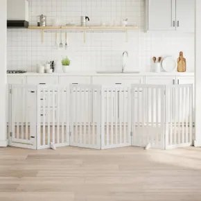 Poartă Câini Pliabilă Lemn Plop - 6 Panouri Alb 300 cm