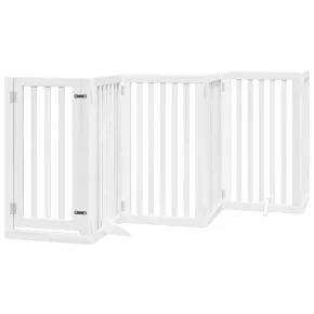 Poartă Câini Pliabilă Lemn Plop - 6 Panouri Alb 300 cm 2