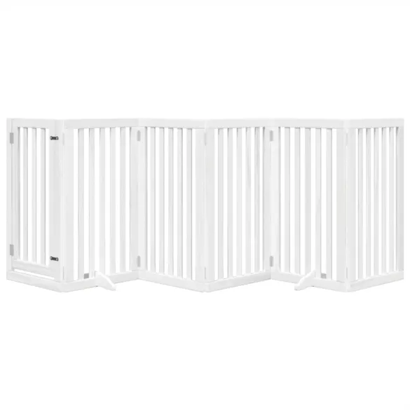 Poartă Câini Pliabilă Lemn Plop - 6 Panouri Alb 300 cm