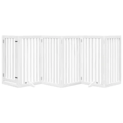 Poartă Câini Pliabilă Lemn Plop - 6 Panouri Alb 300 cm