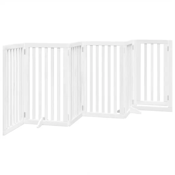 Poartă Câini Pliabilă Lemn Plop - 6 Panouri Alb 300 cm