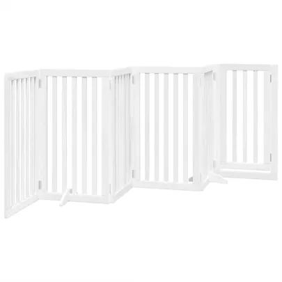 Poartă Câini Pliabilă Lemn Plop - 6 Panouri Alb 300 cm