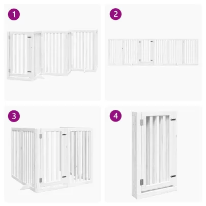 Poartă Câini Pliabilă Lemn Plop - 6 Panouri Alb 300 cm