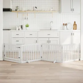 Poartă Câini Pliabilă cu Ușă - 4 Panouri Alb - 320 cm