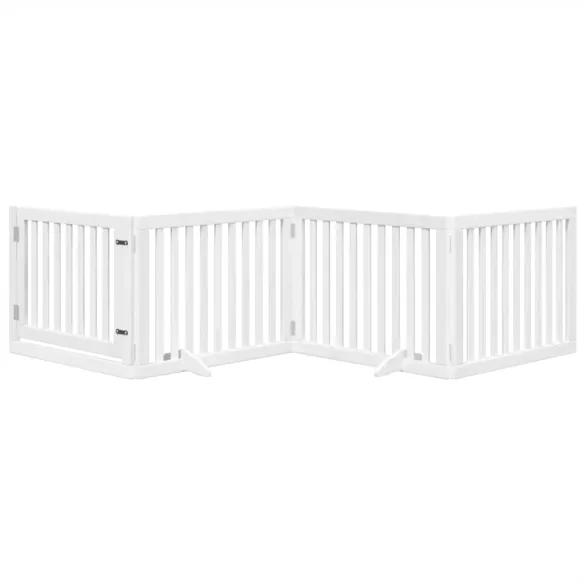 Poartă Câini Pliabilă cu Ușă - 4 Panouri Alb - 320 cm