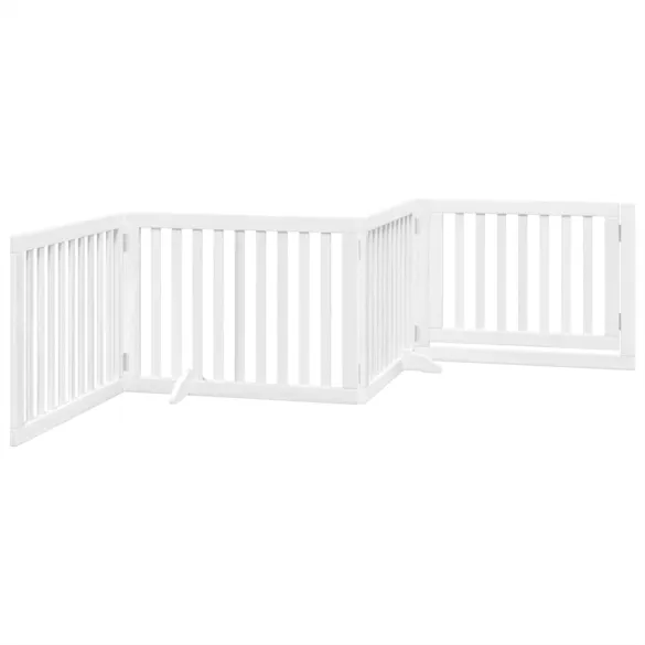 Poartă Câini Pliabilă cu Ușă - 4 Panouri Alb - 320 cm