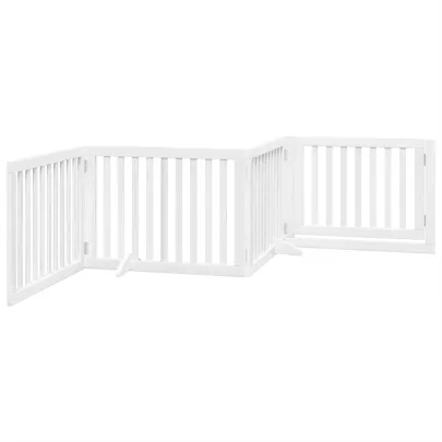 Poartă Câini Pliabilă cu Ușă - 4 Panouri Alb - 320 cm