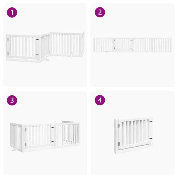 Poartă Câini Pliabilă cu Ușă - 4 Panouri Alb - 320 cm