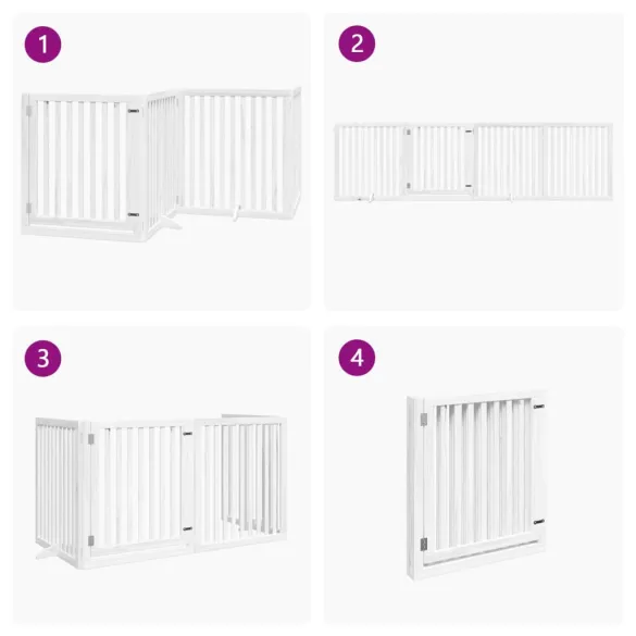 Poartă Câini Pliabilă Lemn Plop - 320 cm Alb