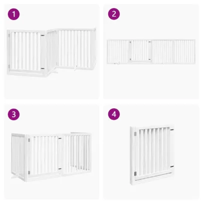 Poartă Câini Pliabilă Lemn Plop - 320 cm Alb