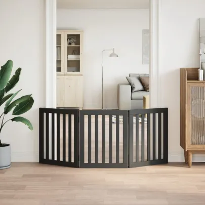 Poartă Pliabilă Câini 3 Panouri Negru 150 cm - Lemn Plop