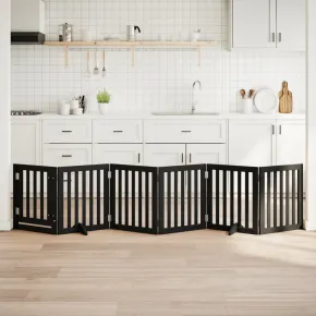 Poartă Câini Pliabilă Lemn Plop Negru - 300 cm